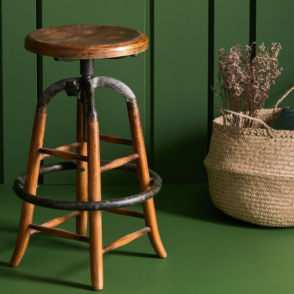 Tabouret de bar en chêne massif et métal avec hauteur réglable